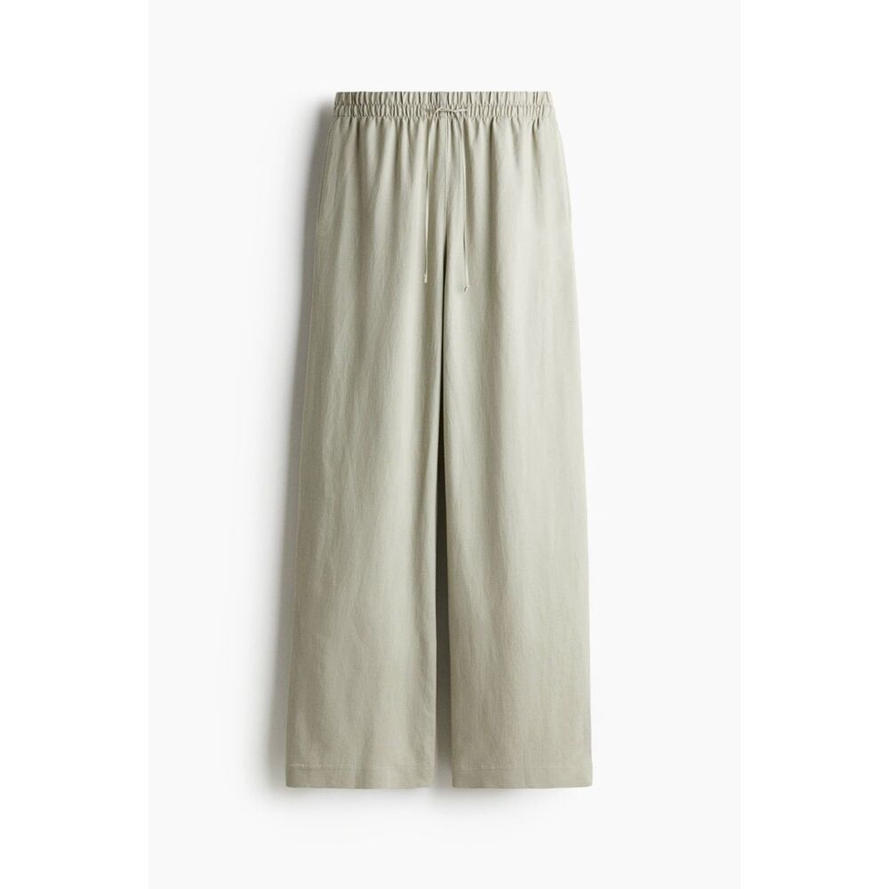 Women's H&M Linen Blend Wide Leg Drawstring Pants | Sage Green | Size XS